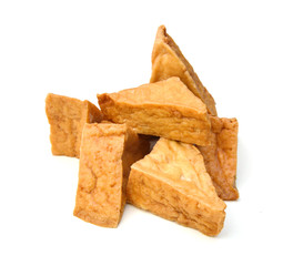 Fried tofu on a white background 
