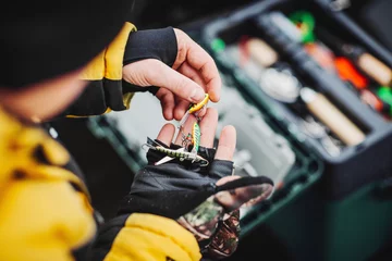 Acrylic prints Fishing close up ice fishing tackles and equipment.