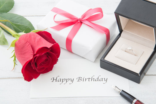 birthday image  with rose and diamond ring