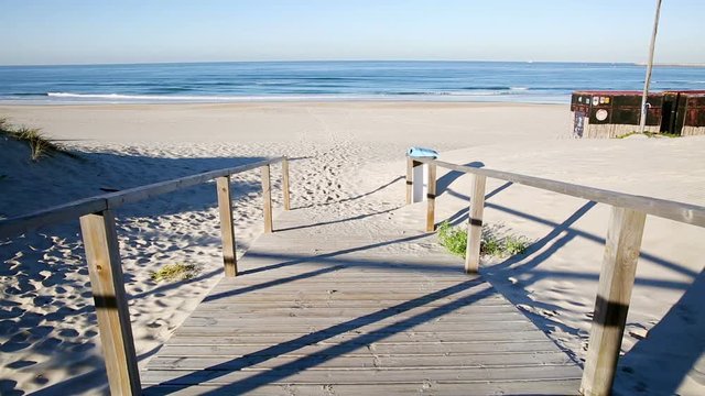 wooden walkway to the beach of &Iacute;lhavo city, District of Aveiro, Portugal