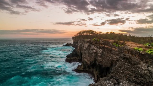 Sunset near Broken Beach at Nusa Penida island, Indonesia