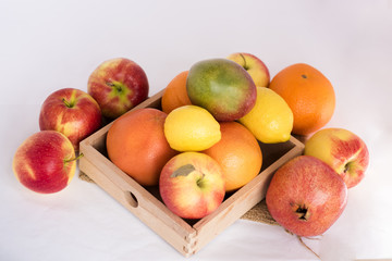 Food, citrus, lemon, orange, pomegranate, mango, apples, fruit, decor, objects