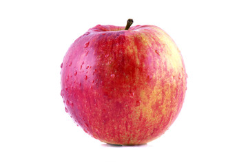 Red apple isolated on white background. Fresh raw organic fruit with water drops
