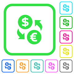 Dollar Euro money exchange vivid colored flat icons icons