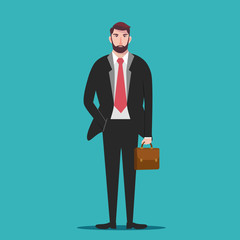 Handsome businessman , Business man standing holding a briefcase - vector illustration