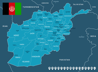 Fototapeta na wymiar Afghanistan - map and flag - Detailed Vector Illustration