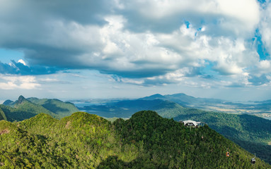 Obraz premium View of the Middle Station from the Top Station, Langkawi Cable Car, Malaysia. Langkawi SkyCab is one of the major attractions in the island