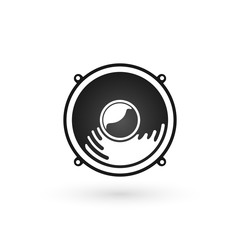 Simple icon of speaker. Isolated sound output object on white background.