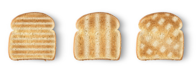Set of three slices toast bread isolated on white