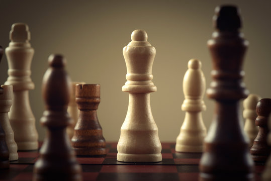 Wooden chess figures, business concept strategy
