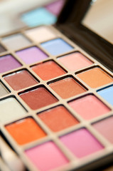 Makeup palette of colorful eyeshadows