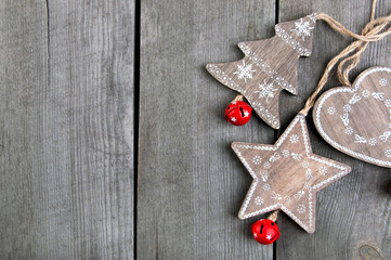 Christmas decorations on wooden background