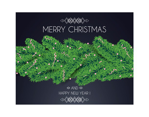 Stylish festive banner with spruce garland.  Vector.
