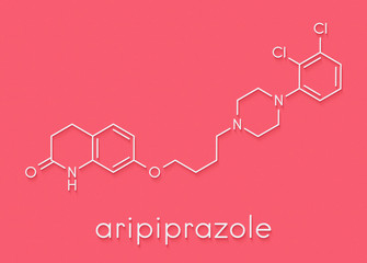 Aripiprazole antipsychotic drug molecule. Skeletal formula.