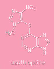 Fototapeta premium Azathioprine immunosuppressive drug molecule. Used to prevent transplant rejection and in treatment of autoimmune disease. Skeletal formula.