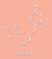 Fototapeta premium Cidofovir cytomegalovirus (CMV, HCMV) drug molecule. Can probably also be used against smallpox infection. Skeletal formula.