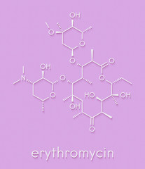 Erythromycin antibiotic drug (macrolide class), chemical structure Skeletal formula.