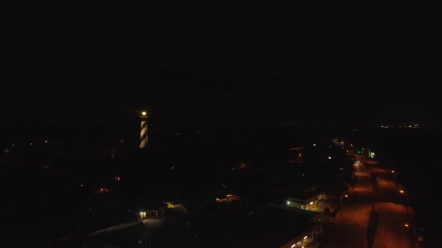 Aerial night video St Augistine FL lighthouse 4k 24p
