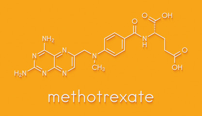 Methotrexate cancer chemotherapy and immunosuppressive drug molecule. Skeletal formula.