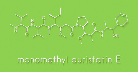 Monomethyl auristatin E (MMAE, vedotin), the cytotoxic payload of brentuximab vedotin antibody-drug conjugate. Skeletal formula.