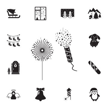Bengal lights and cracker icon. Set of elements Christmas Holiday or New Year icons. Winter time premium quality graphic design collection icons for websites, web design