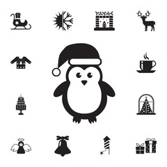 Cute Penguins wearing Santa Claus hat icon. Set of elements Christmas Holiday or New Year icons. Winter time premium quality graphic design collection icons for websites, web design