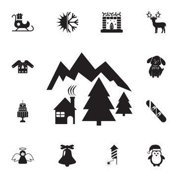 Icon for chalets and mountain holidays. Set of elements Christmas Holiday or New Year icons. Winter time premium quality graphic design collection icons for websites, web design