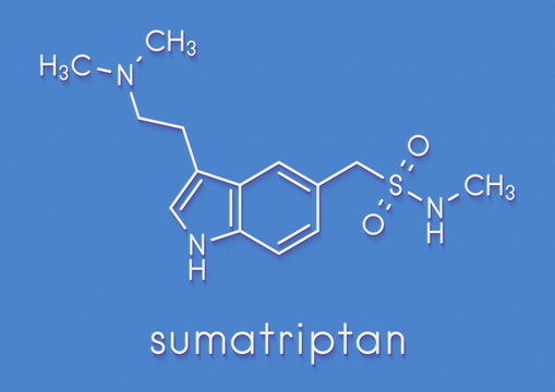 Sumatriptan migraine headache drug (triptan class) molecule. Skeletal formula.