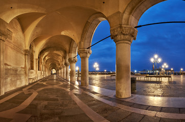 Ancient arches of Doge's Palace St. Marc Square in Venice, Italy