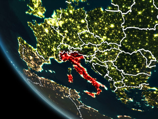 Satellite view of Italy at night