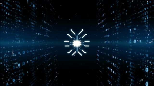 Animation of brain processing information, memory boost. Abstract binary code backround. Neuroscience, process of learning, human or AI brain memory. Artificial intelligence