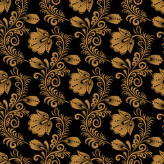 Floral seamless pattern in traditional russian style. Khokhloma painting. Vector Illustration