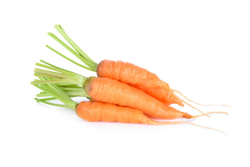 fresh baby carrot with stem on white background