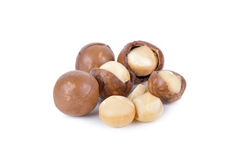 dried macadamia nut on white background