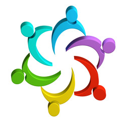 Teamwork colorful people working together .Solidarity ,community and collaboration symbol 3d image - 183874784