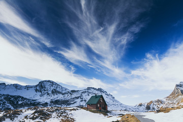 National Nature park Durmitor, Republic of Montenegro, tinted photo with grain
