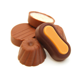 chocolate candies isolated on white background