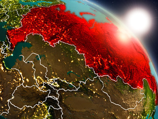 Russia from space during sunrise