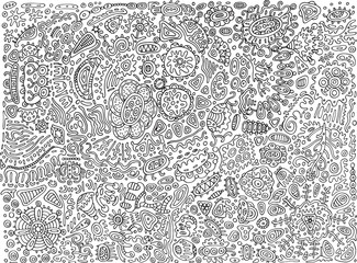 Abstract surreal detailed doodle - coloring page for adults. Vector illustration