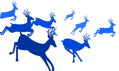 A group of deer running silhouettes, Animal Wildlife, Reindeer