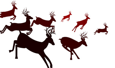 A group of deer running silhouettes, Animal Wildlife, Reindeer
