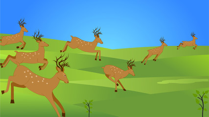 Obraz na płótnie Canvas A group of deer running silhouettes, Animal Wildlife, Reindeer