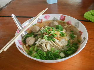 Noodles in a bowl.
