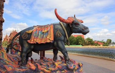 Beautiful statues of animals in the novel at  temple of Thailand.