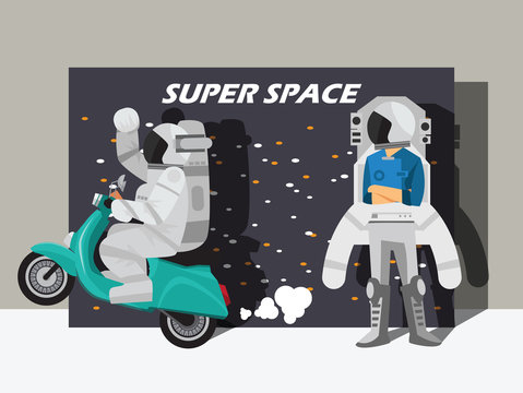 Astronaut drive scooter ,Vector illustration cartoon character. Stock  Vector | Adobe Stock