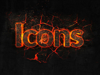 Icons Fire text flame burning hot lava explosion background.