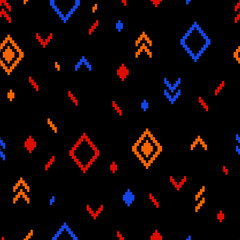 Colorful ethnic abstract geometric pattern on black, vector