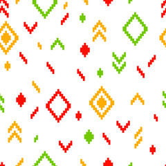 Colorful ethnic abstract geometric pattern on white, vector