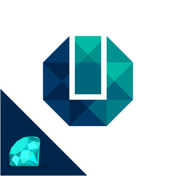 Icon logo with a diamond / polygonal concept with combination of initials letter U & I