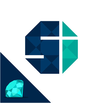 Icon logo with a diamond / polygonal concept with combination of initials letter S & I
